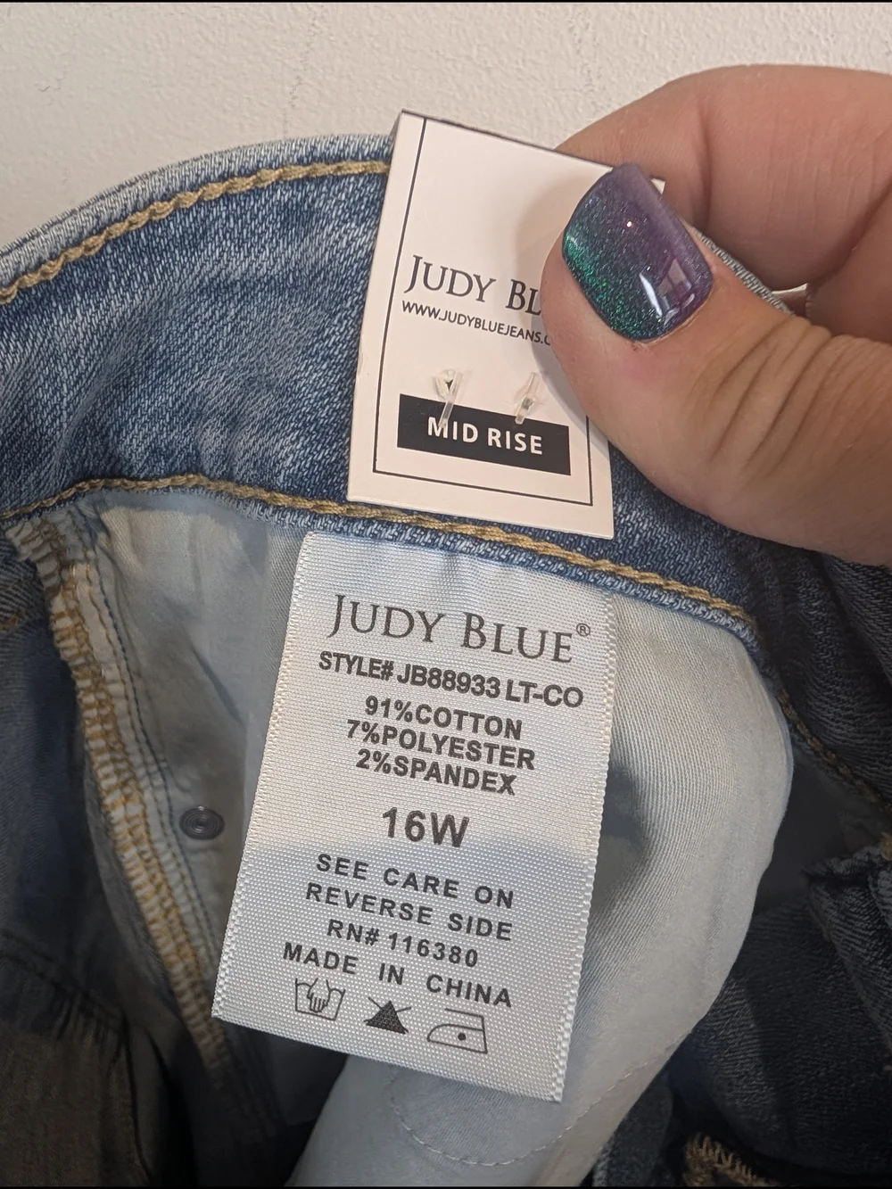 Judy Blue Light Blue Distressed Wide-Leg Jeans, Size 16W - Picture 6 of 6